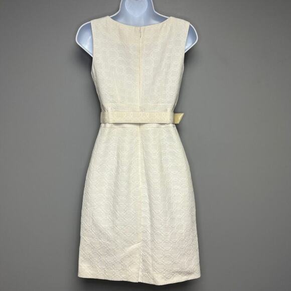 Banana Republic Retro LWD Belted Lined Embossed White Bridal Sheath Dress Sz 0 - Picture 3 of 5